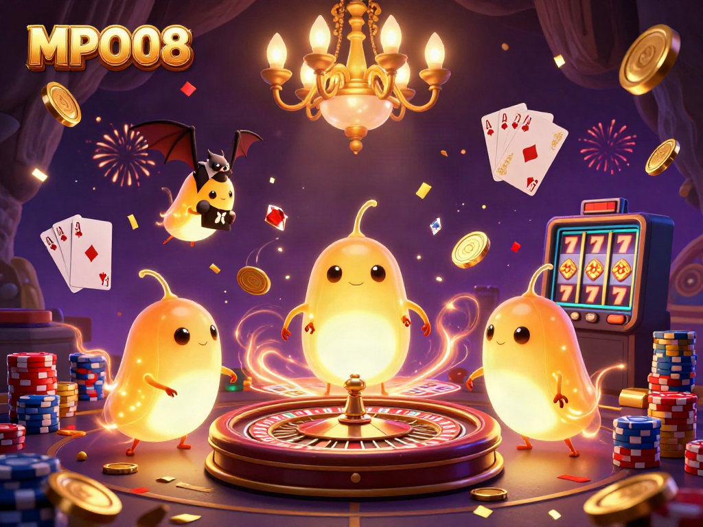 MPO08 illuminates a vibrant cave casino with bioluminescent glowworms enhancing a magical gaming experience.