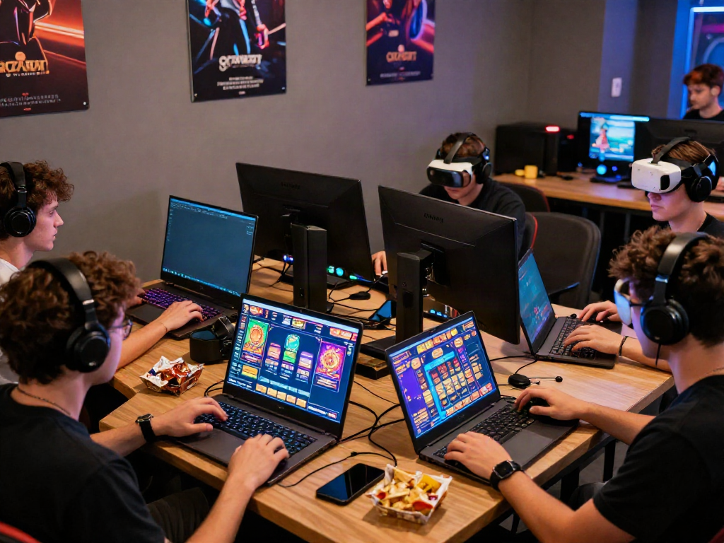 Cikaslot gaming scene with players enjoying an interactive online slot experience in a lively lounge environment.