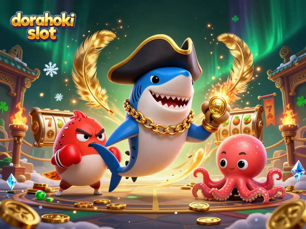 Mainkan dorahoki slot dengan karakter laut yang berwarna-warni dan elemen permainan yang menarik.