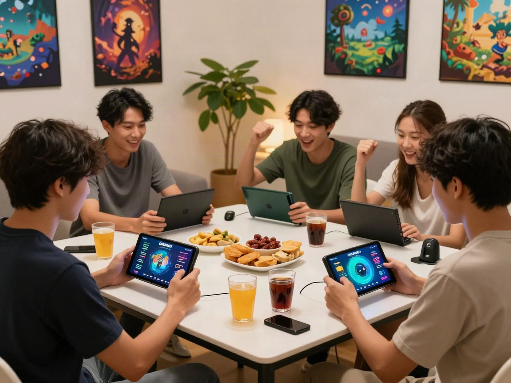 Group of friends playing CIKASLOT games during a cozy offline game night.
