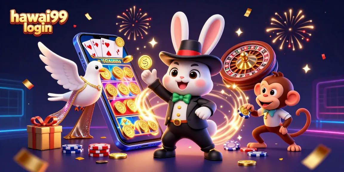 Engage with hawai99 login for thrilling games, as a magician rabbit pulls gold from a top hat.