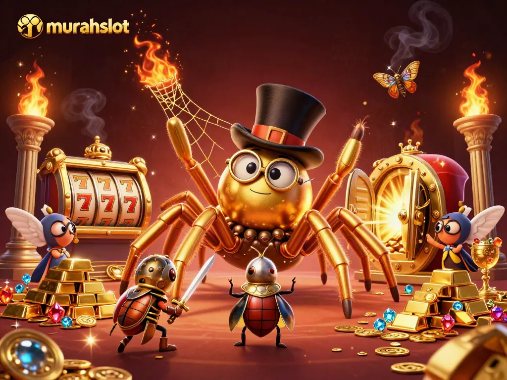 Experience thrilling gameplay with murahslot through a dynamic 3D casino illustration featuring vibrant slot elements.