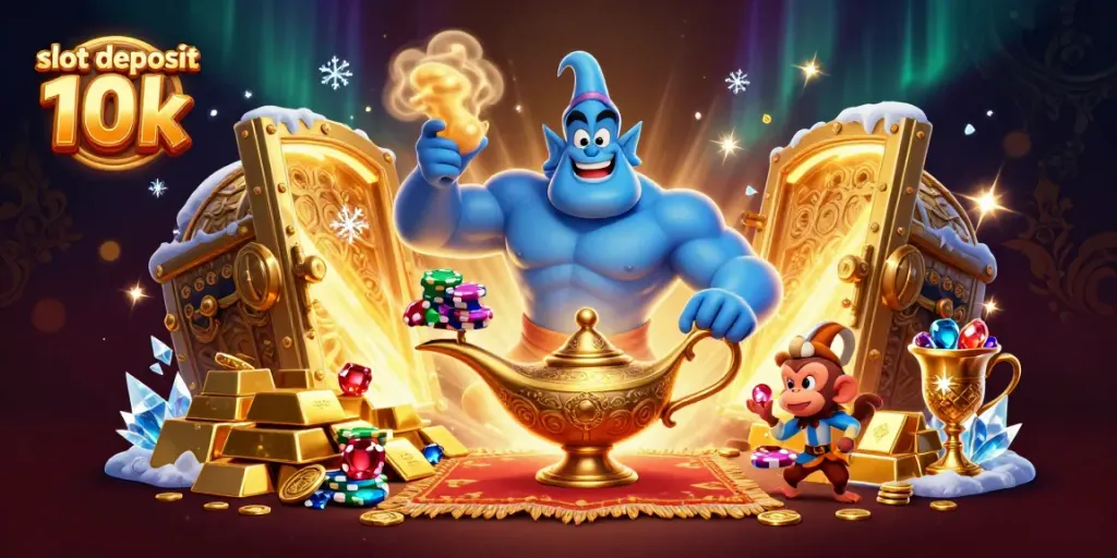 Slot deposit 10k menunjukkan keberuntungan bermain slot dengan karakter genie dan permainan yang menyenangkan.