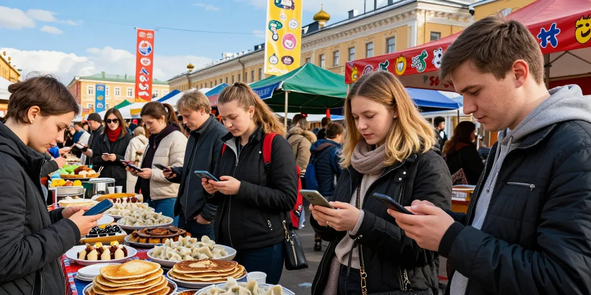 Pembayaran mudah dengan https://payinrussia.com/ di pasar lokal yang ramai di Rusia, menampilkan keragaman kuliner.