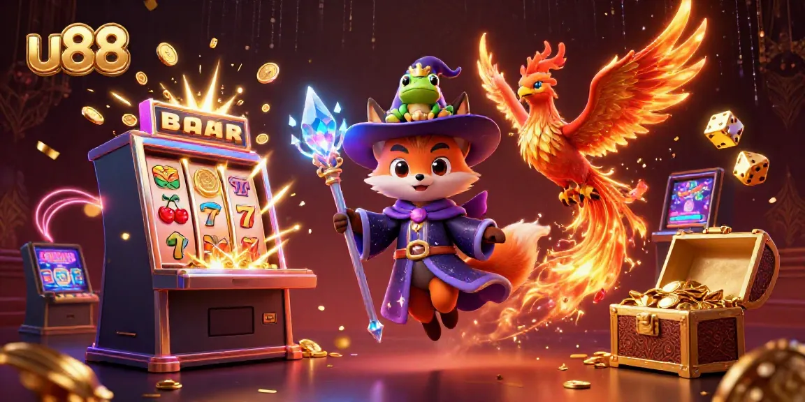 Experience the excitement of u88 with a dazzling 3D casino illustration featuring dynamic game elements.