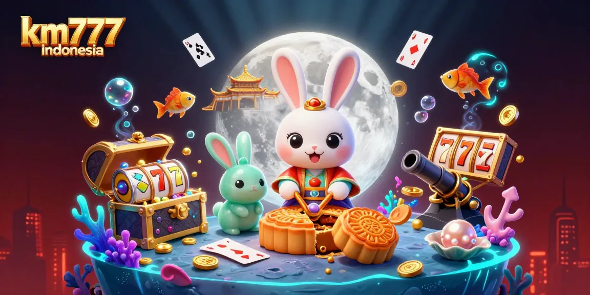 Experience gaming excitement with km777 indonesia as the 3D moon rabbit reveals poker chips and slot games.