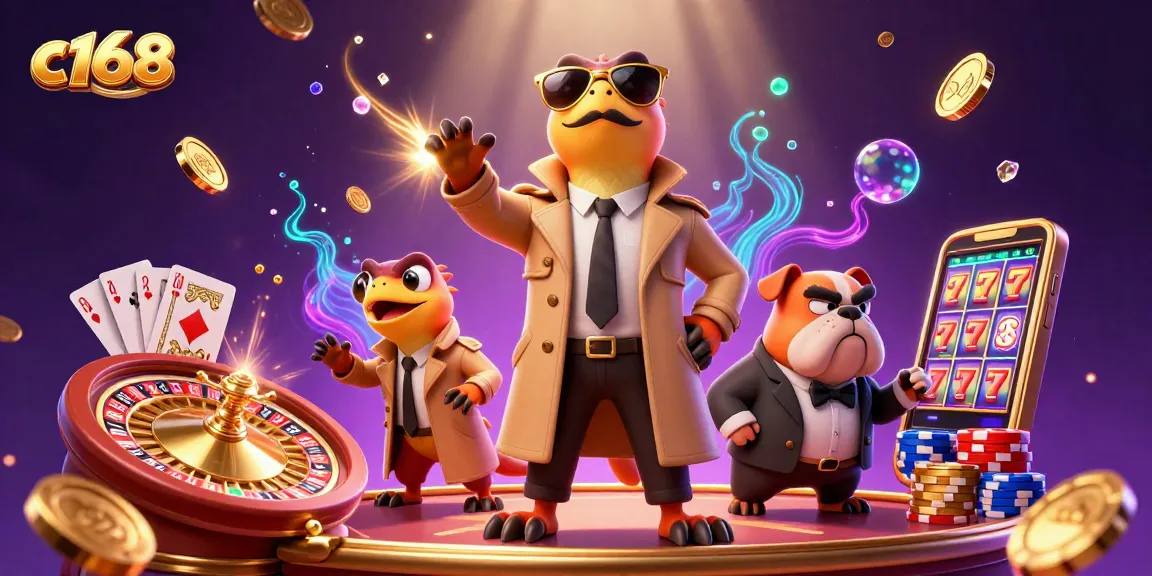 Experience thrilling gaming action with c168's VIP lounge scene filled with vibrant casino elements.