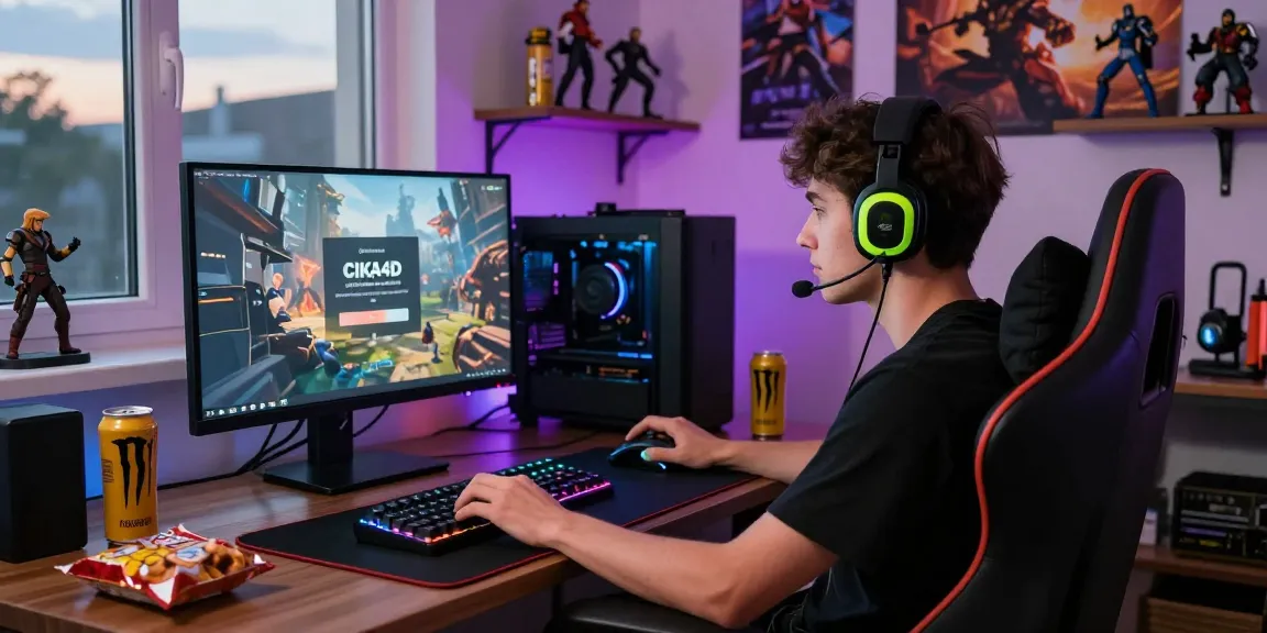 Engaged gamer accessing CIKA4D login on a vibrant gaming setup with colorful peripherals.