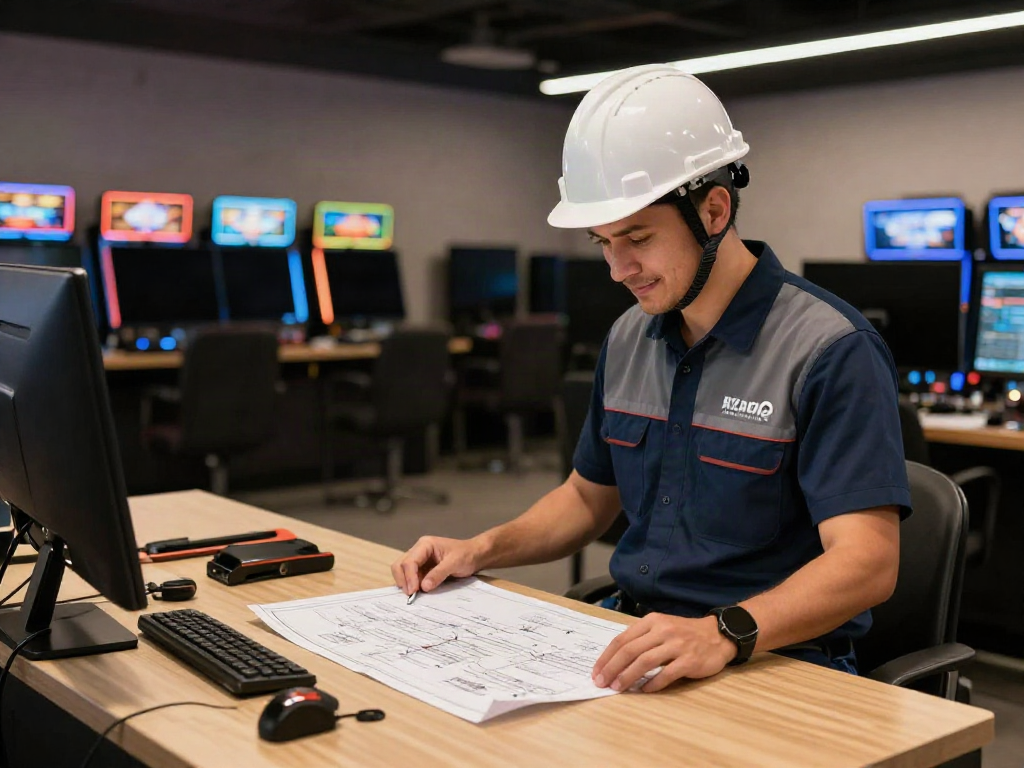 Experienced contractor reviewing plans for a local slot toto service, promoting community trust and professional service.