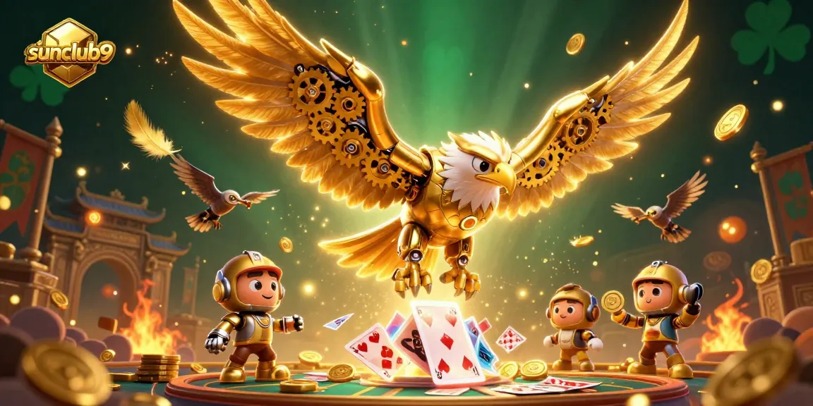 Engage with stunning gameplay at sunclub9 featuring an electrifying golden eagle surrounded by vibrant casino elements.