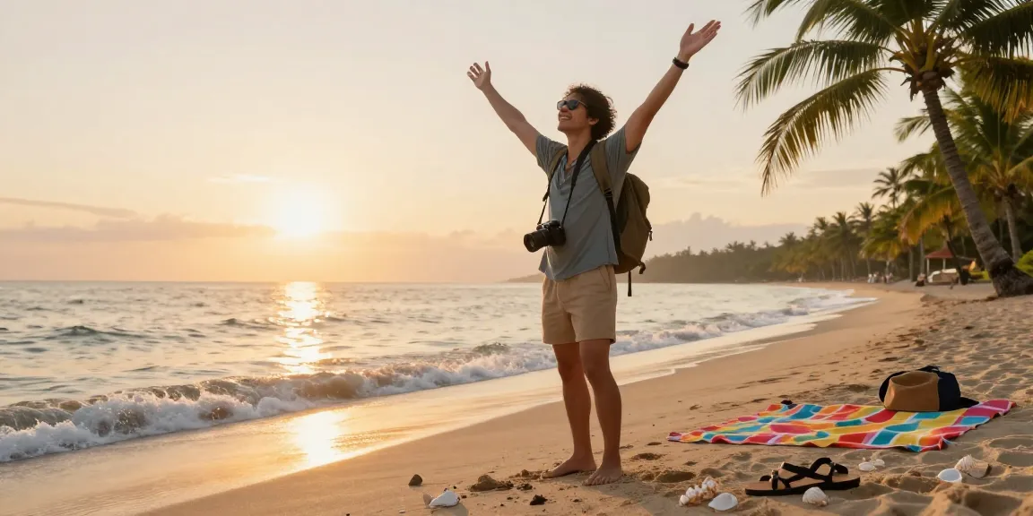 Traveler menikmati kebahagiaan di rubahtoto saat matahari terbit di pantai.