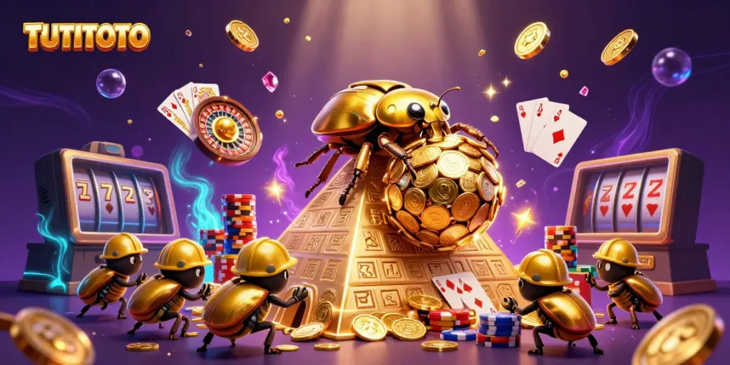 Experience TUTITOTO's exciting casino adventure with golden beetles and vibrant game elements.