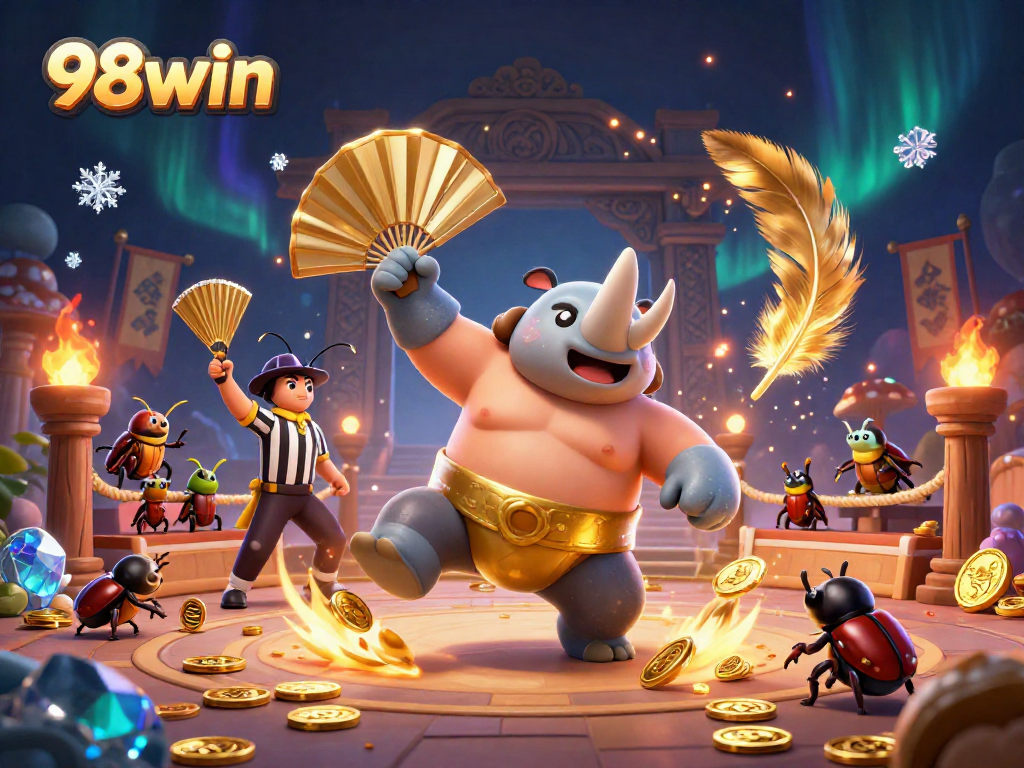 Experience the thrilling excitement of 98win's vibrant 3D casino battle scene with colorful coin action.