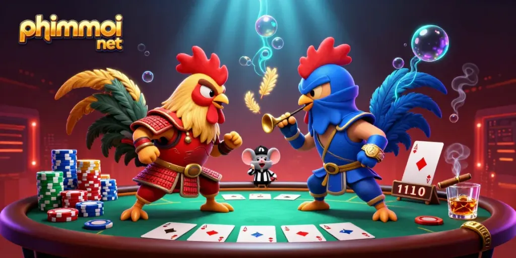 Experience the thrill of phimmoi net in a vibrant casino showdown featuring fighting roosters.