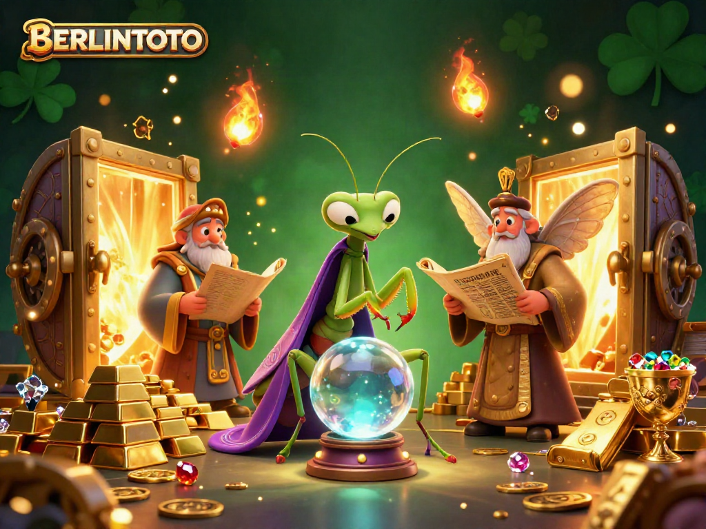 Join the mystical world of BERLINTOTO with our vibrant fortune teller scene rich in gold and gems.