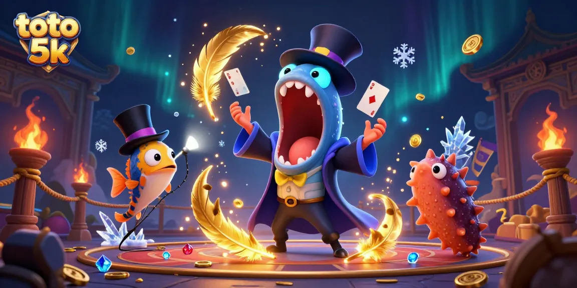 Peserta toto 5k beraksi dalam ilustrasi kasino dengan ikan gulper dan ikan pemancing.