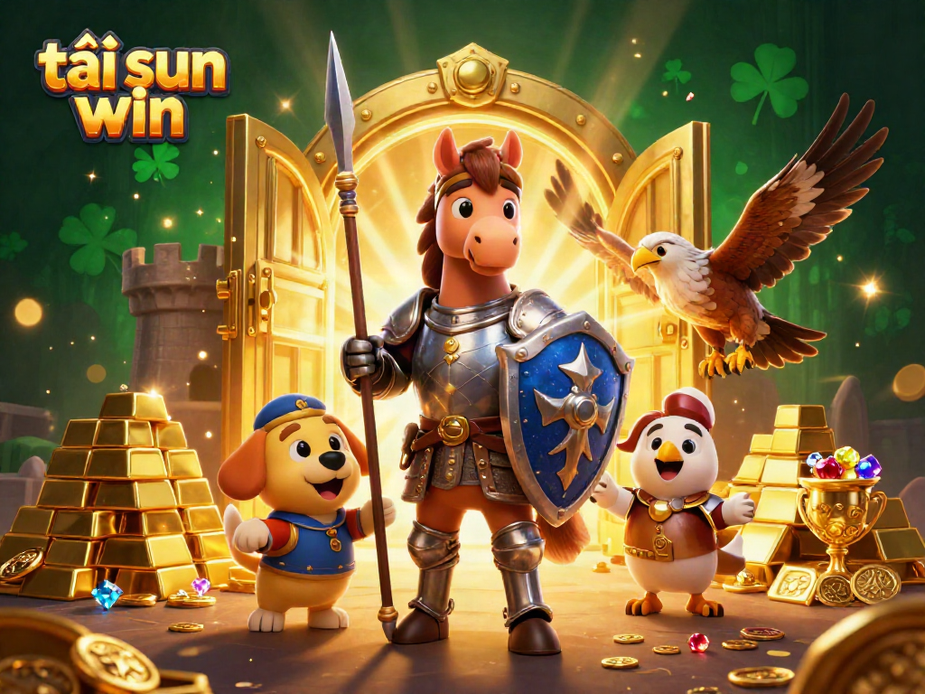 Play exciting games and tải sun win to discover treasures in a vibrant, animated casino scene.