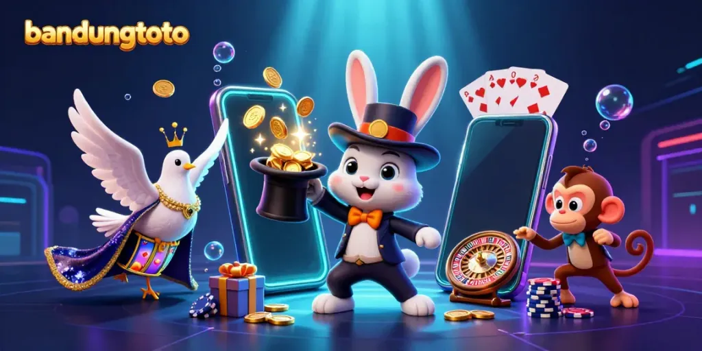 Experience the thrill of Bandungtoto with a captivating magical scene filled with slots and poker chips.