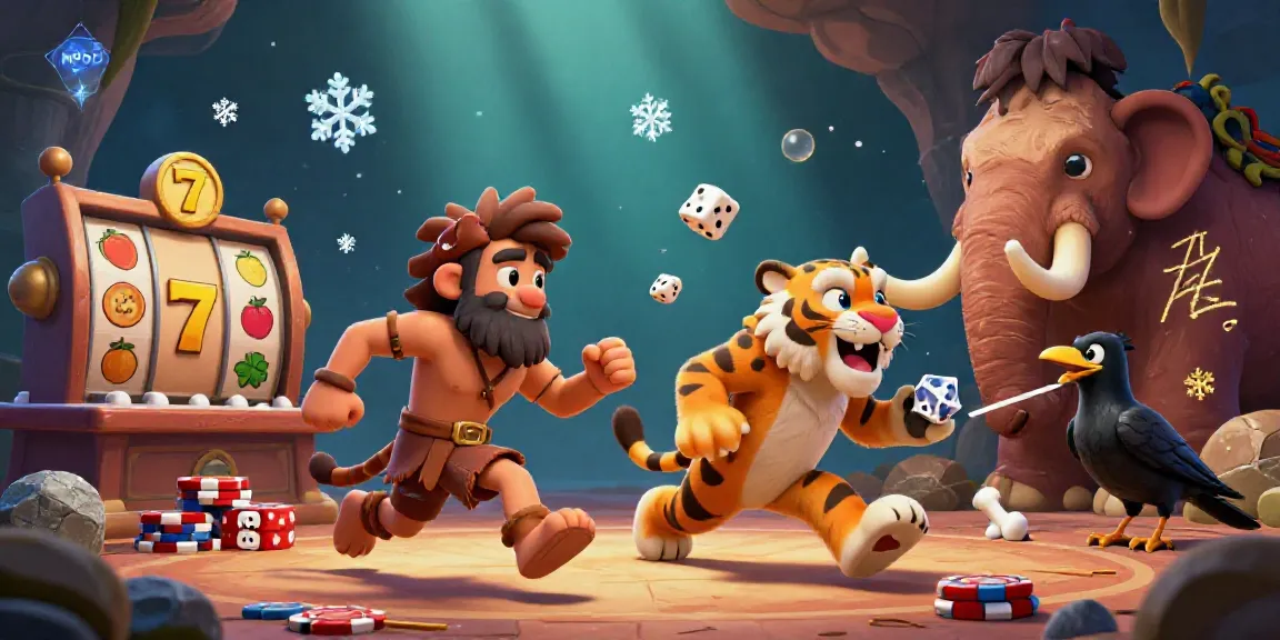 MPOID showcases thrilling slot action in a prehistoric casino atmosphere with cavemen and tigers.