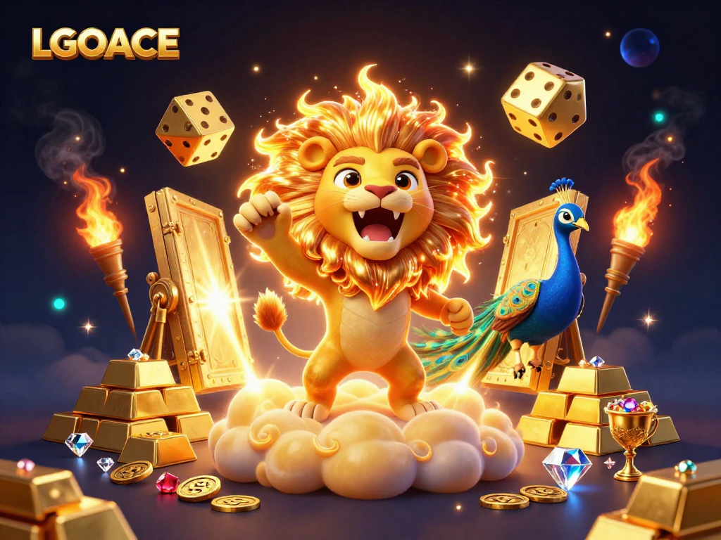 LGOACE creates excitement with a roaring sun lion and golden elements in a dazzling casino scene.