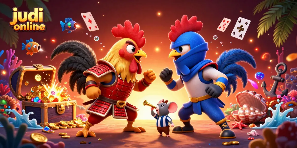 Engage with thrilling judi online action featuring fighting roosters and immersive casino elements.