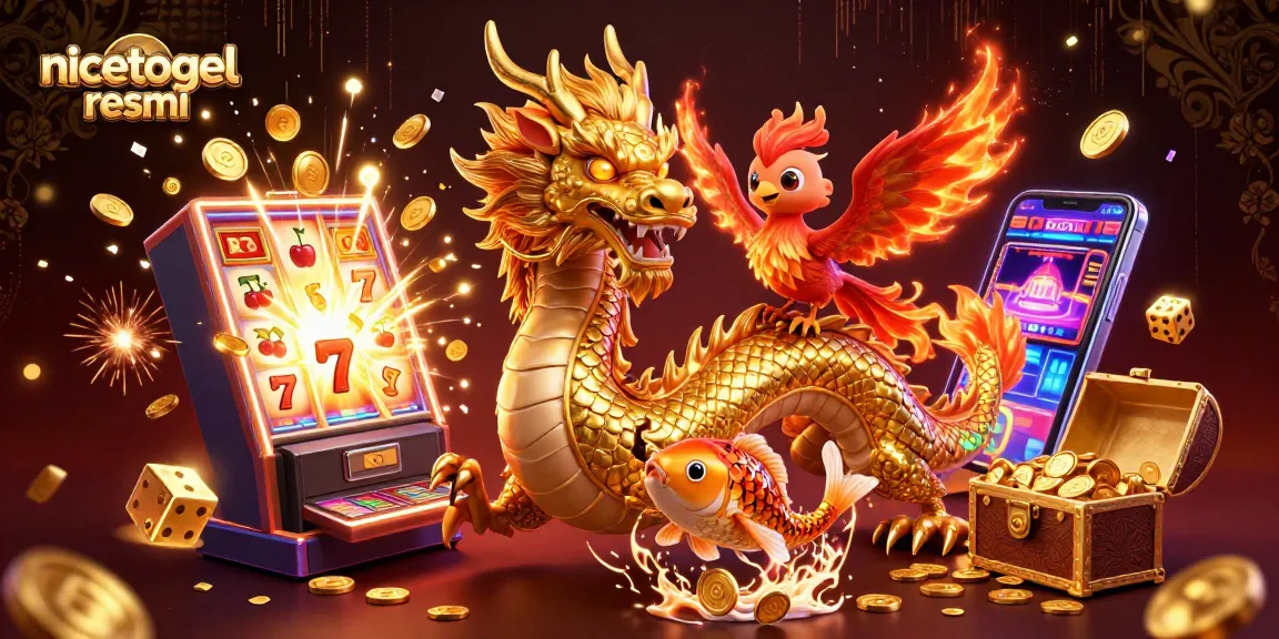 Spin to win with nicetogel resmi, featuring dynamic casino elements in a vibrant 3D illustration.