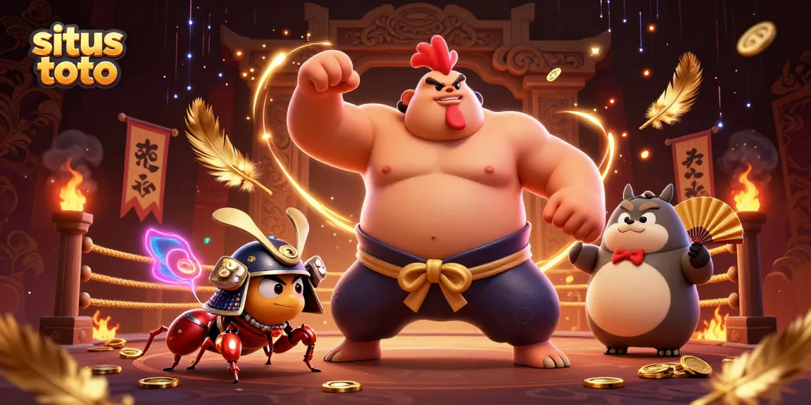 Engage in situs toto strategy with intense sumo wrestling and samurai-style combat in a vibrant gambling arena.