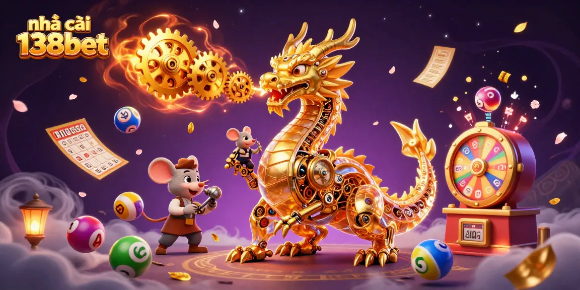 Experience the dynamic world of nhà cái 138bet with vibrant gaming elements and a unique dragon mascot.