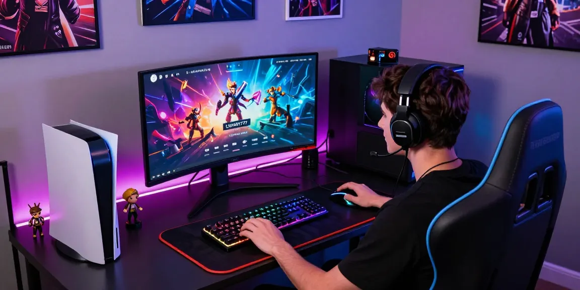 Proses login LUXURY777 dalam lingkungan gaming modern dengan perangkat gaming lengkap.