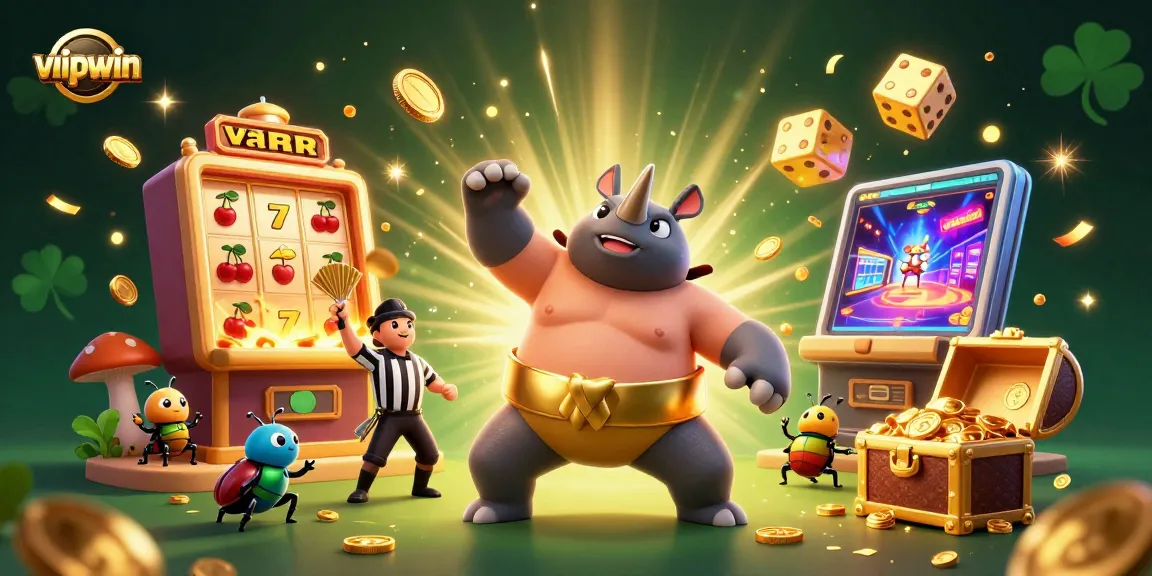 Engage with vipwin by witnessing the epic slot machine jackpot scene with vibrant characters and thrilling casino elements.