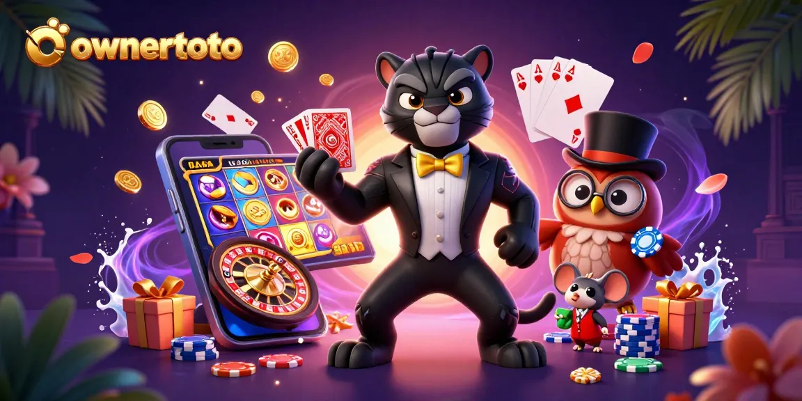 Menggali kesenangan dengan ownertoto: Panther elegan menangani kartu dikelilingi elemen kasino yang menarik.