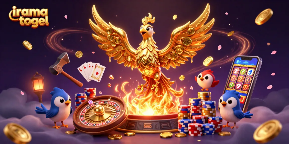 Permainan irama togel yang menarik dengan ilustrasi 3D phoenix emas dan elemen kasino spektakuler.