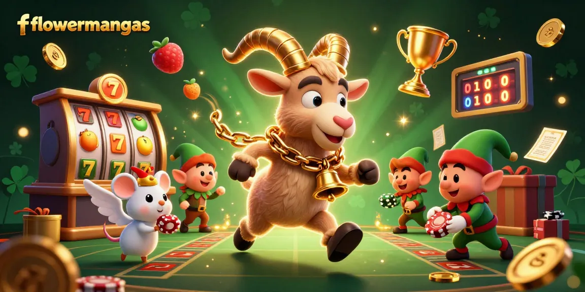 Experience the thrill of flowermangas with a vibrant casino scene featuring festive characters and dynamic slot elements.